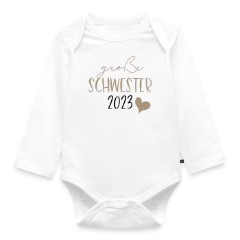 große Schwester 2023 - Baby Bio-Langarm-Body - Weiß - Vorne