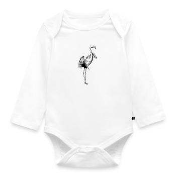 Black and White Drawing - Flamingo - Organic Longsleeve Baby Bodysuit - white - Front