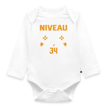 Niveau 34 débloqué / Anniversaire 34 ans gamer - Body Bébé bio manches longues - blanc - Devant