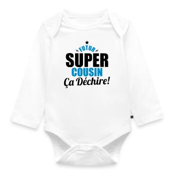 futur super cousin ça dechire - Body Bébé bio manches longues - blanc - Devant