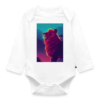 Löwe schaut in den Himmel retrofuturistisch - Baby Bio-Langarm-Body - Weiß - Vorne