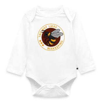 Boy Likes Beekeeping Honey Ironic Quote Bees - Organic Longsleeve Baby Bodysuit - white - Front
