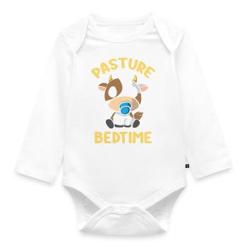 Pasture Bedtime Funny Cow Pajama Pun - Organic Longsleeve Baby Bodysuit - white - Front