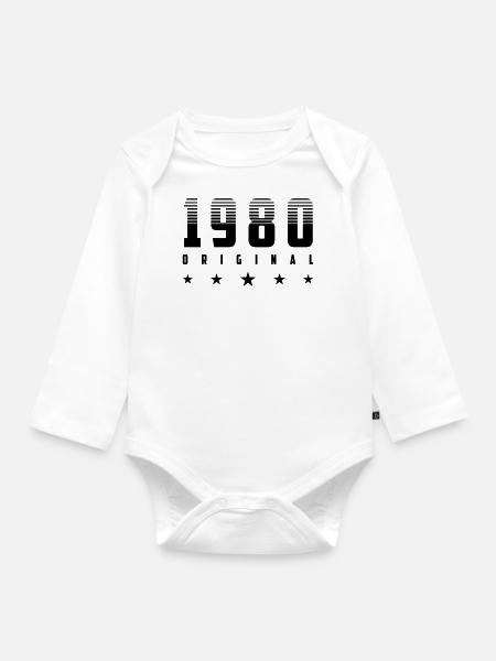 Original 1980 Geburtsjahr | Farbe änderbar - Baby Bio-Langarm-Body - Weiß