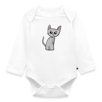 Traurige Katze Tier Symbol traurig - Baby Bio-Langarm-Body - Weiß - Vorne