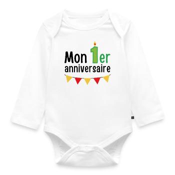 Mon premier anniversaire - Body Bébé bio manches longues - blanc - Devant