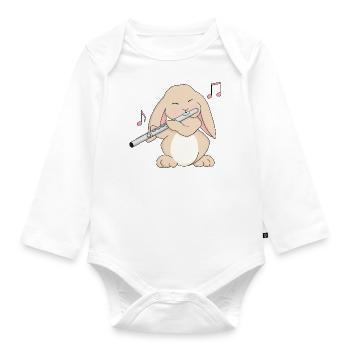 Cute Rabbit Flute Player, Kawaii Lop Eared abbitR - Organic Longsleeve Baby Bodysuit - white - Front