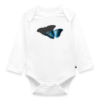 Blue Butterfly - Organic Longsleeve Baby Bodysuit - white - Front