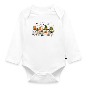 Tis the Season, Halloween Gnomes, Thanksgiving Gif - Organic Longsleeve Baby Bodysuit - white - Front