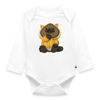 Cute Platypus in Cat Ear Hoodie - Platypuss - Organic Longsleeve Baby Bodysuit - white - Front