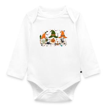 Tis the Season, Halloween Gnomes, Thanksgiving Gif - Organic Longsleeve Baby Bodysuit - white - Front
