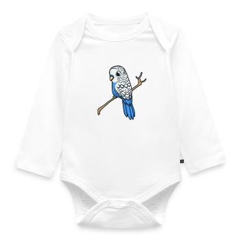 Perruche bleue kawaii - Body Bébé bio manches longues - blanc - Devant