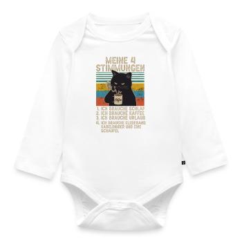 4 Stimmungen Katze Lustige Sprüche Kaffee - Baby Bio-Langarm-Body - Weiß - Vorne