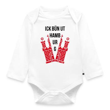Ick Bün Ut Hamburg (Plattdeutsch / Wappen) - Baby Bio-Langarm-Body - Weiß - Vorne