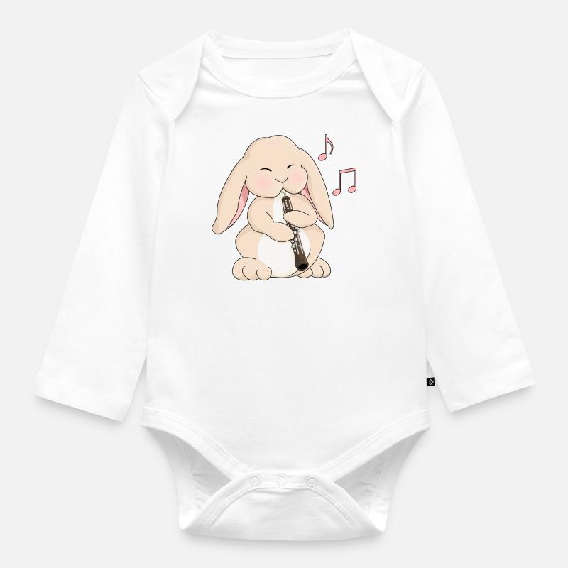 Lapin Kawaii Oboe mignon - Body Bébé bio manches longues - blanc