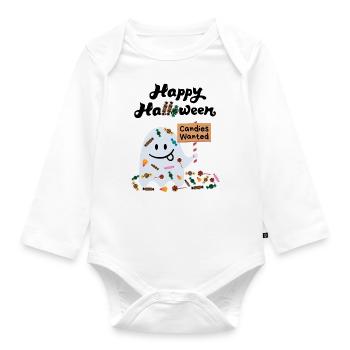 Cute Kawaii Ghost | Halloween Candies Wanted - Organic Longsleeve Baby Bodysuit - white - Front