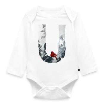 U – decorative character – winter - Organic Longsleeve Baby Bodysuit - white - Front