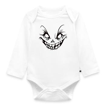 Creepy Pumpkin Monster Face Jack O - Organic Longsleeve Baby Bodysuit - white - Front