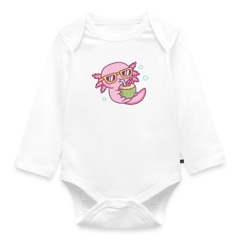 Cute Axolotl Chilling With Coconut Drink - Organic Longsleeve Baby Bodysuit - white - Front