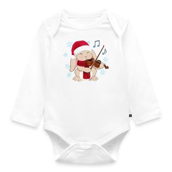 Cute Violin Player Rabbit for Christmas Parties - Organic Longsleeve Baby Bodysuit - white - Front