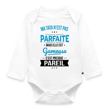 Ma tata n'est pas parfaite - Gameuse - Body Bébé bio manches longues - blanc - Devant