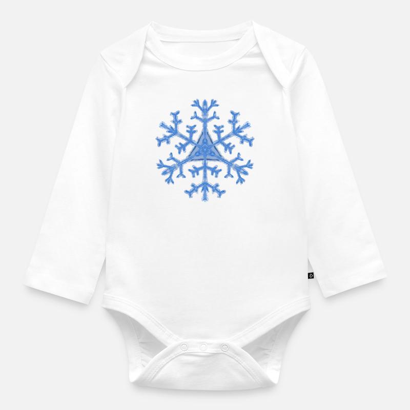 Schneeflocke Design Pulli, Wintermotiv, Eiskristal - Baby Bio-Langarm-Body - Weiß