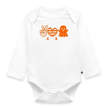 Peace love halloween pumpkin heart ghost - Organic Longsleeve Baby Bodysuit - white - Front