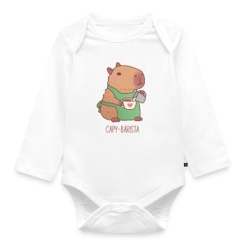 Cute Capybara Barista Preparing Coffee - Organic Longsleeve Baby Bodysuit - white - Front