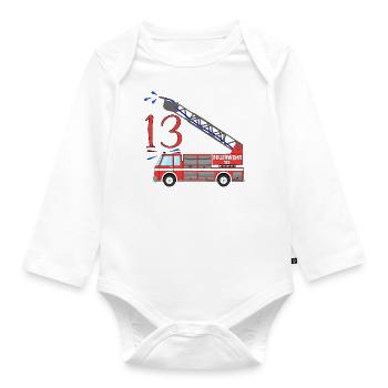 Fire engine 13th birthday - Organic Longsleeve Baby Bodysuit - white - Front