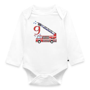 Feuerwehrauto 9.Geburtstag - Baby Bio-Langarm-Body - Weiß - Vorne