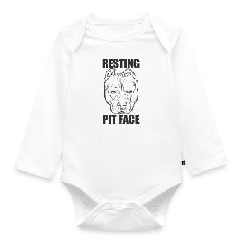 Resting Pit Face Pit Bull Dog Pet - Organic Longsleeve Baby Bodysuit - white - Front