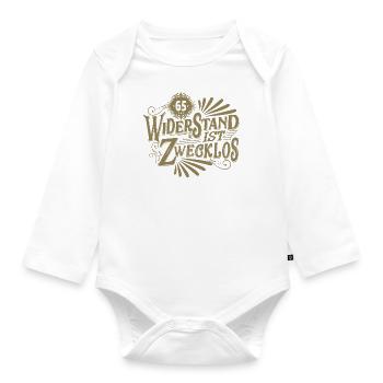 65. Geburtstag Widerstand ist zwecklos - Baby Bio-Langarm-Body - Weiß - Vorne
