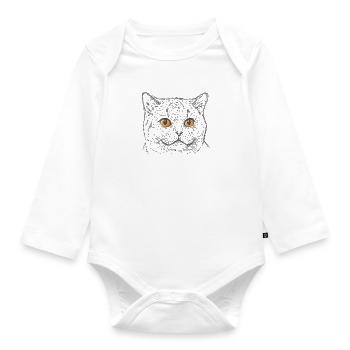 British Shorthair Cat with Copper Eyes - Organic Longsleeve Baby Bodysuit - white - Front