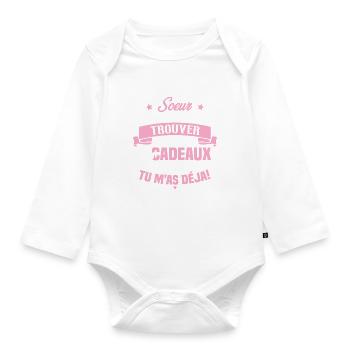 Grande Soeur J'ai essayé de te trouver des cadeaux - Body Bébé bio manches longues - blanc - Devant