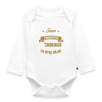 Grande Soeur J'ai essayé de te trouver des cadeaux - Body Bébé bio manches longues - blanc - Devant