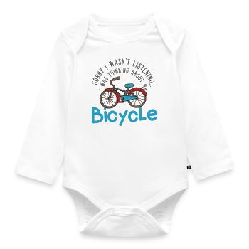 Penser à mon vélo : un dicton ironique : vélo - Body Bébé bio manches longues - blanc - Devant