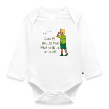 I'm 8 - Boy Birdwatching - Organic Longsleeve Baby Bodysuit - white - Front
