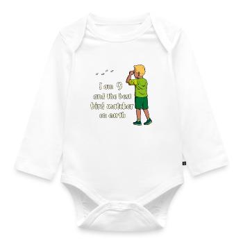 I'm 9 - Boy Birdwatching - Organic Longsleeve Baby Bodysuit - white - Front