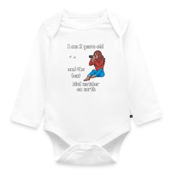 I'm 2 - Girl Bird Watching - Organic Longsleeve Baby Bodysuit - white - Front
