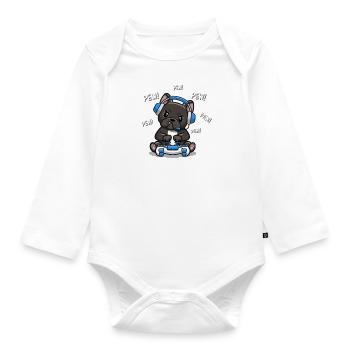 Black French Bulldog - Organic Longsleeve Baby Bodysuit - white - Front