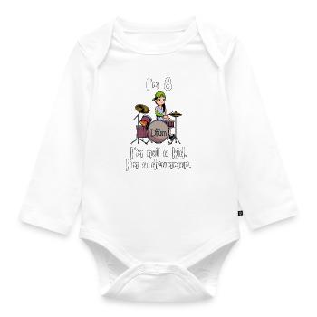 I'm 8 - Girl Drummer - Organic Longsleeve Baby Bodysuit - white - Front