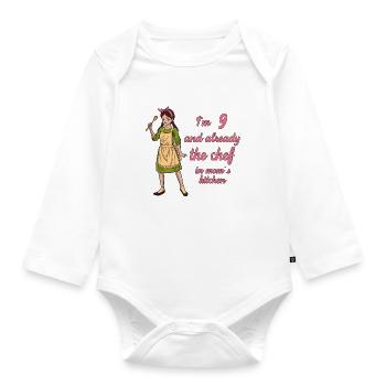 Ich bin 9 - Mädchen Koch - Baby Bio-Langarm-Body - Weiß - Vorne
