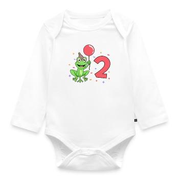 Mit Frosch - Kinder Geburtstag 2 Jahre - Baby Bio-Langarm-Body - Weiß - Vorne