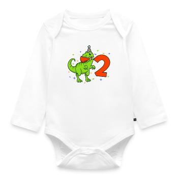 Mit TREX - Jungs Geburtstag 2 Jahre - Baby Bio-Langarm-Body - Weiß - Vorne