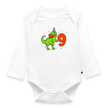 Mit TREX - Jungs Geburtstag 9 Jahre - Baby Bio-Langarm-Body - Weiß - Vorne