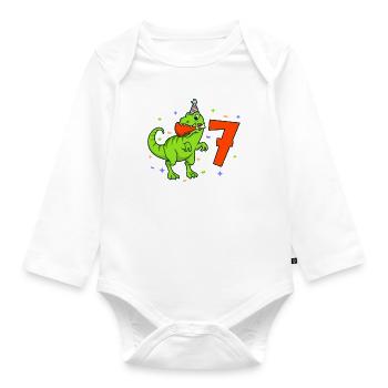 Mit TREX - Jungs Geburtstag 7 Jahre - Baby Bio-Langarm-Body - Weiß - Vorne