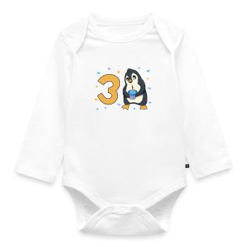 With penguin - children's birthday 3 years - Organic Longsleeve Baby Bodysuit - white - Front