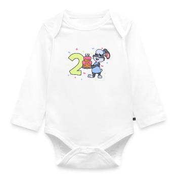Mit Hase - Mädchen Geburtstag 2 Jahre - Baby Bio-Langarm-Body - Weiß - Vorne