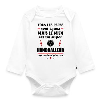 Tous les papas naissent égaux, handballeur - Body Bébé bio manches longues - blanc - Devant