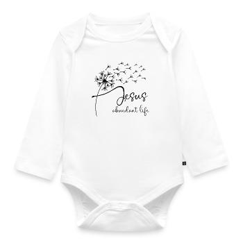Jesus, abundant life has a chic dandelion graphic - Organic Longsleeve Baby Bodysuit - white - Front
